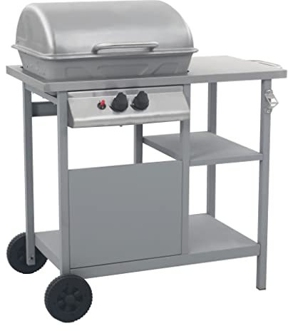 vidaXL Gasgrill mit Beistelltisch auf 3 Ebenen Silbern