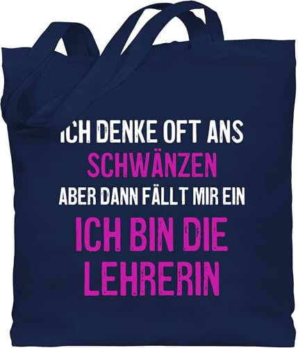 Baumwolltasche - Lehrerin - Taschen - Ich denke oft ans schwänzen weiß lila - Unisize - Navy Blau - lehrergeschenke lehrerinnen tasche klassenlehrerin schule beutel lehrertasche jutebeutel teacher