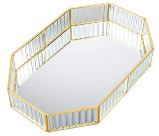 Spegelbricka guld – Harliangxy vintage spegelbricka – liten metallbricka – dekorativ bricka som sminkbordsförvaring – smycken/sminkförvaring – förbättrad elegant bricka – 20 x 14 x 4 cm