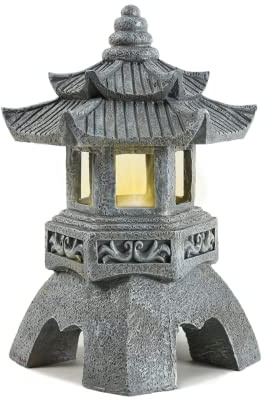 Lovely Ran Zen Solar Pagoda Lantern Garden Statue, Indoor/Outdoor Zen Asian Decor for Landscape Balcony, Garden, Patio, Porch Yard Art Ornament