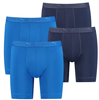 PUMA Lange Boxershorts Herren 4er Pack Sport Mikrofaser + elastisch / Funktionsunterhosen Männer (S - XL), Farbe:Blue Combo, Bekleidungsgröße:M
