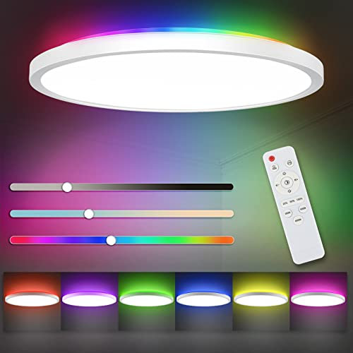 CheDux Plafoniera LED Soffitto, Dimmerabile Retroilluminazione RGB 3000-6500K con Telecomando Luminosità Lampada da Ø30cm 24W, 3200lm Plafoniere Parete for Soggiorno Camera da Letto Cucina Bagno