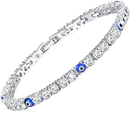 UOOANUO Evil Eye Bracelets for Women 18K Gold and Silver Filled with 4MM Cubic Zirconia Tennis Bracelet Evil Eye Jewelry