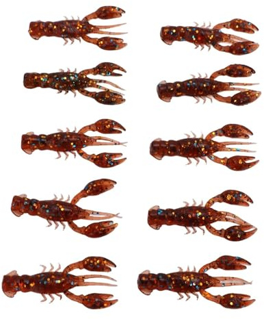 10Pcs Leurres de Pêche à l'achigan Plastique Souple, 5,5 cm/2,2 po Leurres de Pêche Appâts Souples Eau Douce Eau Salée Écrevisses Homard Leurre Artificiel Appâts de Leurre Souple (Brun)
