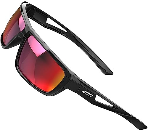 ATTCL Lunettes de Soleil Homme Polarisées: UV400 léger TR90 Monture Enveloppant Verres Miroir Sports Conduite Pêche Golf J2021 Noir Rouge
