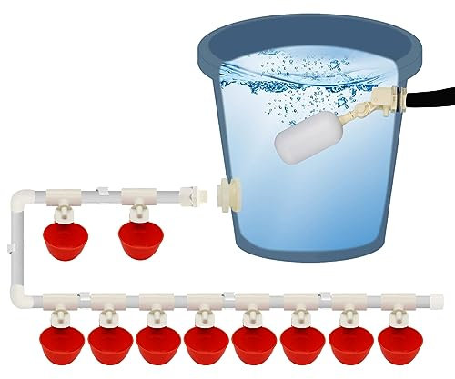 Hühnertrinker-Set, 10 Stück DIY Hühnerwasserspender, Mit T-Stück, Auftriebsventil und diversem Zubehör, Wassertränke Hühner Geflügeltränke für Vogel,Wachtel,Taube,Huhn