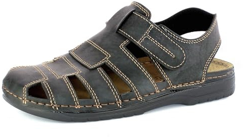 inblu Sandali Uomo da Trekking con Plantare in Pelle Imbottito e Chiusura Regolabile a Strappo, 40/53, Marrone Scuro, 40 EU