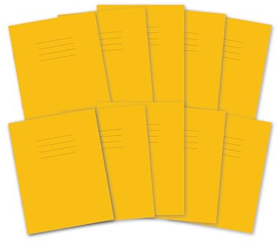 Hamelin A5 Exercise Books, 48 Pages, Yellow, Pack of 10 for School, 8 mm Ruled and Margin (9 x 7)