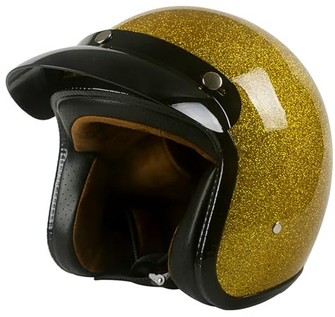 Motorcykelhjälm Jet-hjälm Retro Open Face-hjälm DOT ECE-certifierad män kvinnor 3/4 Jet-hjälm Vintage skoterhjälm Pilothjälm skoterhjälm(Gold,S=(55~56cm))