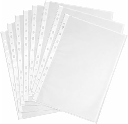 100 bolsillos perforados A4, carteras de plástico transparente, bolsillos Polly, fundas de plástico A4
