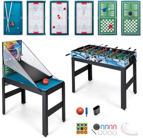 HOMASIS 14 in 1 Tavolo Multigioco, Tavolo da Gioco Multifunzione con Calcio Balilla, Basket, Biliardo, Hockey, Ping Pong, Scacchi, Dama, Backgammon, Carte da Poker per Bambini e Adulti (Nero)
