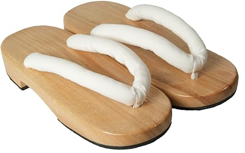 Wooden Thong Sandals Wooden Clogs Japanese Traditional Sandals (White, Adult, Women, 6.5, Numeric, US Footwear Size System, Medium)