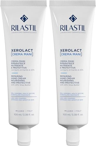 Rilastil Xerolact Crema Mani Riparatrice, Trattamento Restitutivo, Nutriente e Protettiva con Burro di Karité per Pelli Sensibili, Molto Secche, Confezione da 200ml