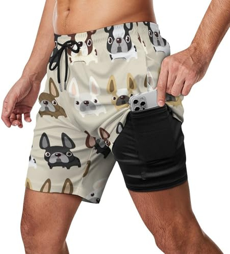 Ahdyr Bañador de Bulldog Francés para Hombre, Pantalones Cortos de Secado rápido con Forro de Malla y Bolsillos