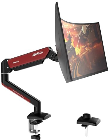 NearHub Gaming monitorhållare för 13–32 tums bildskärmar, ett monitorarm stativ rymmer 2–10 kg, höjdjusterbar och lutbar & vridbar, C-klämma/tyllar, VESA 75 och 100 mm, röd