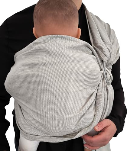Shabany® - Ring Sling Sling - 100% Organic Cotton - Baby Belly Carrier for Newborns Toddlers up to 15 kg - Includes Baby Wrap Carrier Instructions - Elegant Grey