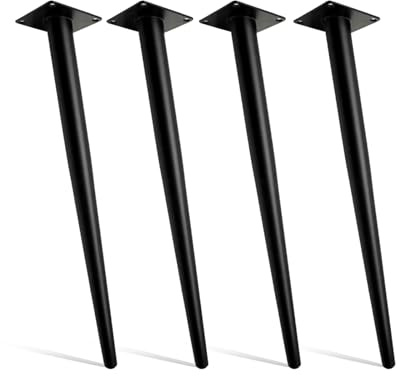 Gambe per tavolo da pranzo industriali, 4 pezzi, affusolate, per mobili, tavolini, panche, sedie, comò, con protezioni per piedi regolabili (nero, 25 cm)