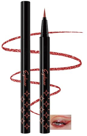 Rot Liquid Glitter Eyeliner, Metallic Finish Eyeliner Stift Wasserfest, Langlebig Wasserdicht, Smooth Flüssig Bunt Eye Pencil, Highly Pigmented Shimmer Lidschatten Liner Makeup für Cosplay Party-09