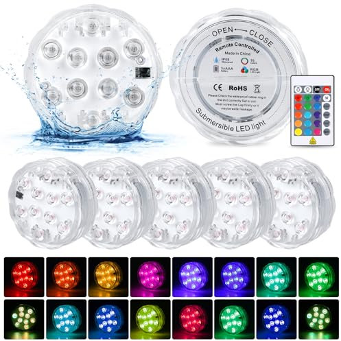 BORDEAG Poolbeleuchtung Unterwasser Licht Mit Fernbedienung, 6 Stück Unterwasser Led Licht, 16 Wechselnde Farben, Led-Poollicht, Led Teichbeleuchtung Wasserdichte