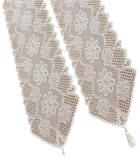 Ruarby 2 tapetes de mesa de encaje blanco con ganchillo hechos a mano para decoración de mesa de café y mesa auxiliar