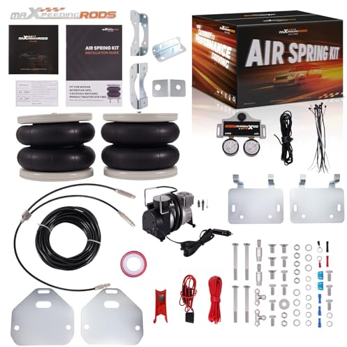 maXpeedingrods Kit sospensioni pneumatiche per Nissan Interstar X70, Opel Movano X70, Renault Master X70 1998-2010, 2 soffietto + compressore + manometro, 4000 kg 12 V