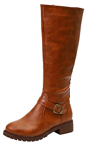 Maskjuwio Bottes hautes pour femme - Tige large - Bottes longues avec talon élégant - Fermeture éclair - Bottes western - Bottes de travail - Bottes d'équitation thermiques confortables et