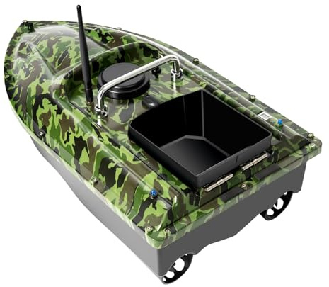 Bdneygtyr Barca per mangimi con telecomando, 500 m, con portata di 1,5 kg e luce notturna a LED, barca RC con controllo Cruise, barca da pesca mimetica in ABS per laghi e fiumi