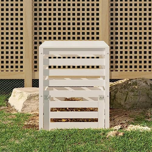 INLIFE Composteur Blanc 63,5x63,5x77,5 cm Bois Massif de pin