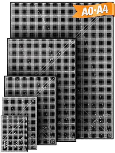 CRAFTUS Schneidematte A1 Schwarz-Grau [60x90cm] | Bastelunterlage selbstheilend mit 5-lagigem Schnittschutzkern | Bastelmatte mit beidseitigen Präzisionsmuster & Winkelmesser