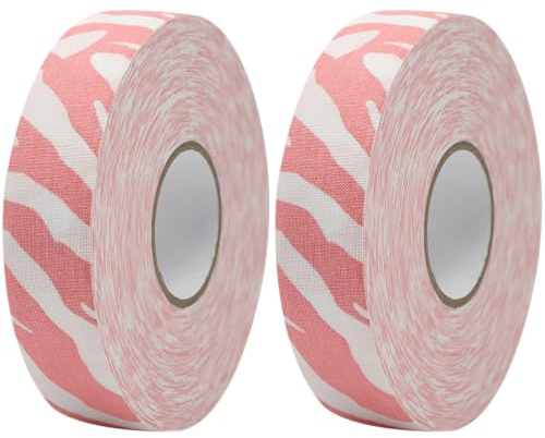 Chewtoyo 2 st hockeyklubba lacrosse stick tejp med rosa zebramönster, poly bomull hockeygrepptejp för sportsäkerhet, komfortkropp, atletisk förpackning, utrustningssjal, 2,49 cm x 25 m rulle