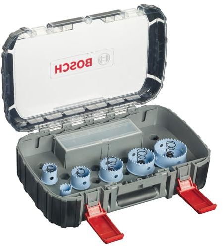 Bosch Professional 9 tlg. Elektriker Lochsägen Set Special for Sheet Metal (für Metall und rostfreien Edelstahl, Ø 22-64 mm, Zubehör Boschmaschine)
