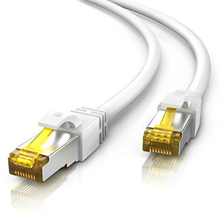 Primewire 20m Cable de Red Gigabit Ethernet Cat 7-10000 Mbit s - Cable de Conexión - Cable Cat7 en Bruto con apantallamiento S FTP PIMF y Conector RJ45 - Punto de Acceso Switch Router Modem - Blanco