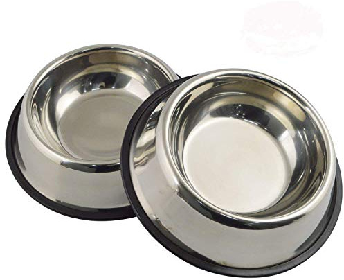 MLife Stainless Steel Dog Bowl with Rubber Base for Small and Medium Dogs, Pets Feeder Bowl and Water Bowl Perfect Choice (set of 2) (L)