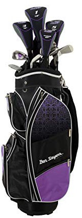 Ben Sayers M8 13-Piece Golf Package Set | Complete Ladies Set | Full 12 Clubs Graphite & Steel Shafts with Cart Bag | Driver, Woods, Hybrids, Irons, Wedges & Putter | Purple