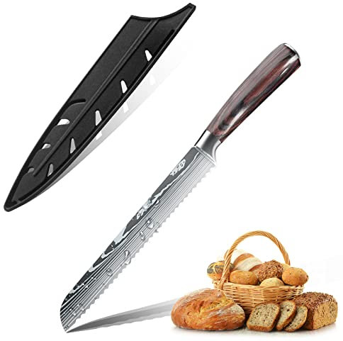ZENG 20cm Brotmesser Kochmesser Universalmesser Küchenmesser Scharfe aus Deutschem Edelstahl, Ergonomischer Pakkawood Grif für Haus und Restaurant
