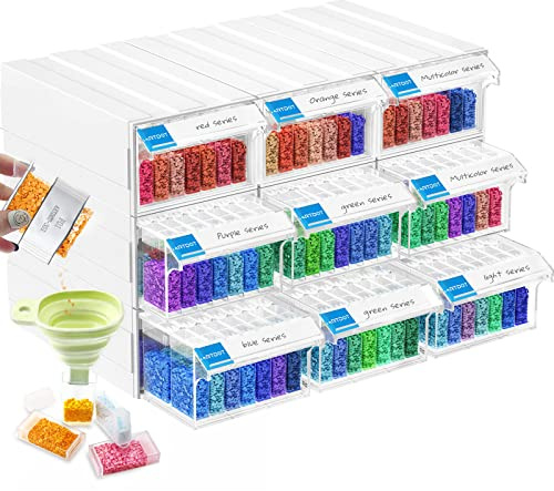 ARTDOT Storage Boxes for Diamond Art, 9 Set Stackable Craft Storage Organizers 315 Slots Individual Containers for Diamond Art Beads Nail Pill Rhinestones Seed