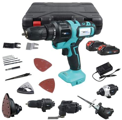 NEWONE 5-Tool Cordless Tool Combo Kit Compatible with Maki-ta 18V Battery,Tool Set with Drill, Reciprocating Saw, Driver, Oscillating Tool, Sander with Accessories, 2.0Ah Lithium Battery and Charger