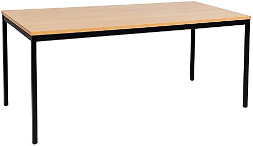 Furni24 Schreibtisch-Stahl 200x100x75cm, Buche, TÜV/GS-Einfache Montage, Arbeitstisch, Bürotisch, Küchentisch, Esstisch, Druckertisch Büro-Möbel Arbeitszimmer Computertisch Gaming-Tisch Mehrzwecktisch