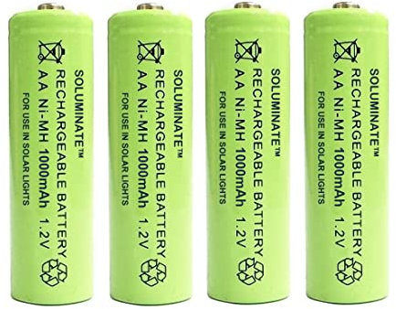 Soluminate AA Solar Light Batteries (1000mAh) Rechargeable 1.2v Ni-MH for solar lights (4-Pack)