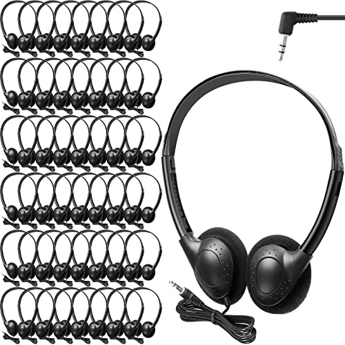 Frienda 48 Pack Classroom Headphones Bulk, Wired School Headsets for Students, Stereo Headphones with 3.5 mm Plug for Classroom, Online Learning, Library(Classic,Black)