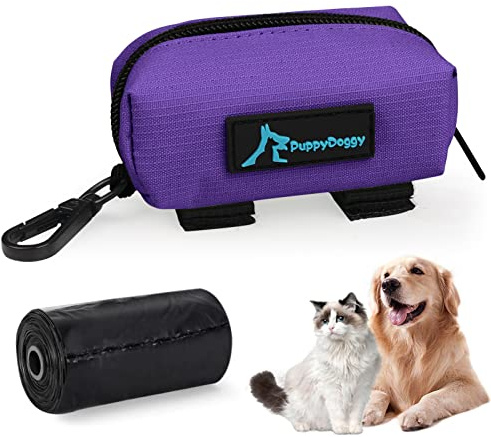 PuppyDoggy 1 Pack Poop Bag Holder for Dogs and Cats Waste Bag Dispenser Poop Bag Pouch Dispenser with 1 Roll of Free Poop Bags for Dog Leash Accessory Bicycle