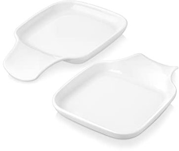 MALACASA Löffelablage für Herdplatte, Porzellan Löffelhalter für Küchentheke, Utensilienablage für Kochlöffel Schöpflöffel Zange, tropffrei, Serie Grau Regular (2 Teilig, Weiß)