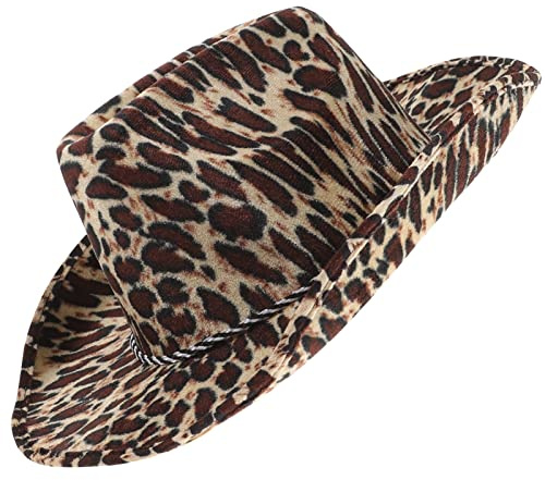 Zerodeko Cowboyhatt djungeldjur leopardmönster cowgirlhatt med justerbart nyckelband fedora-hatt för utklädning cosplay kostymtillbehör