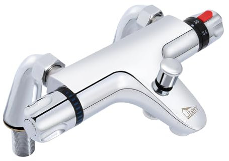 Mitigeur Thermostatique de Douche, Uten Mitigeur Baignoire Thermostatique, Raccord Fileté 1/2, Laiton Robinet Douche pour Salle de Bain avec 38°C Bouton de Sécuri