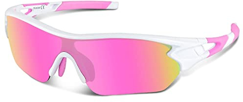 BEACOOL Polarized Sports Sunglasses for Men Women Youth TAC Glasses UV400 Protection Cycling Running Driving Fishing Golf Motorcycle Baseball,White Pink