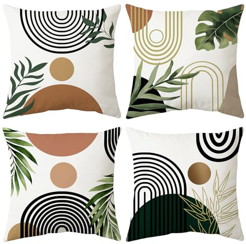 ARNTY Fundas Cojines 45X45 cm, Juego de 4 Decorativas de Terciopelo para Sofá con Cremallera Invisible (Hoja)
