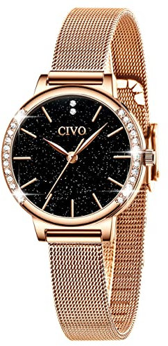 CIVO Damenuhr Analoge Quarzuhr Wasserdicht Maschengurt Mode Kleid Elegant Beiläufig Designer Armbanduhr Damen Business Elengate für Frauen Roségold