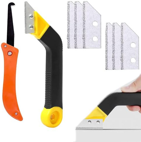 YQBFTC Herramienta de eliminación de juntas con 6 cuchillas de repuesto, raspador de juntas en ángulo, kit de azulejos para eliminar juntas de azulejos, eliminación de juntas para cocina, baño,