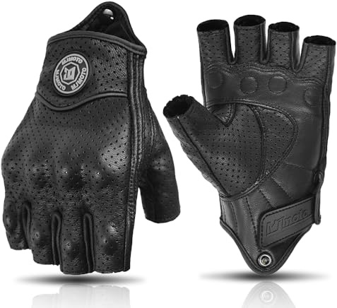 mjmoto motorcykelhandskar av getläder, fingerlös, vintagestil, perforerad, svart