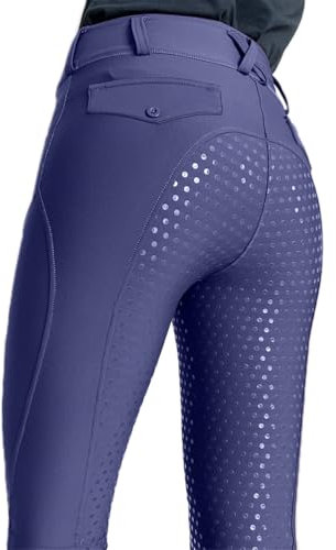 ticticlily Legging d'équitation Femme Pantalon d'équitation Taille Haute avec Passants de Ceinture et Poches Culottes Élastique Collants avec Poignée en Silicone à Siège Complet A Bleu Foncé XL